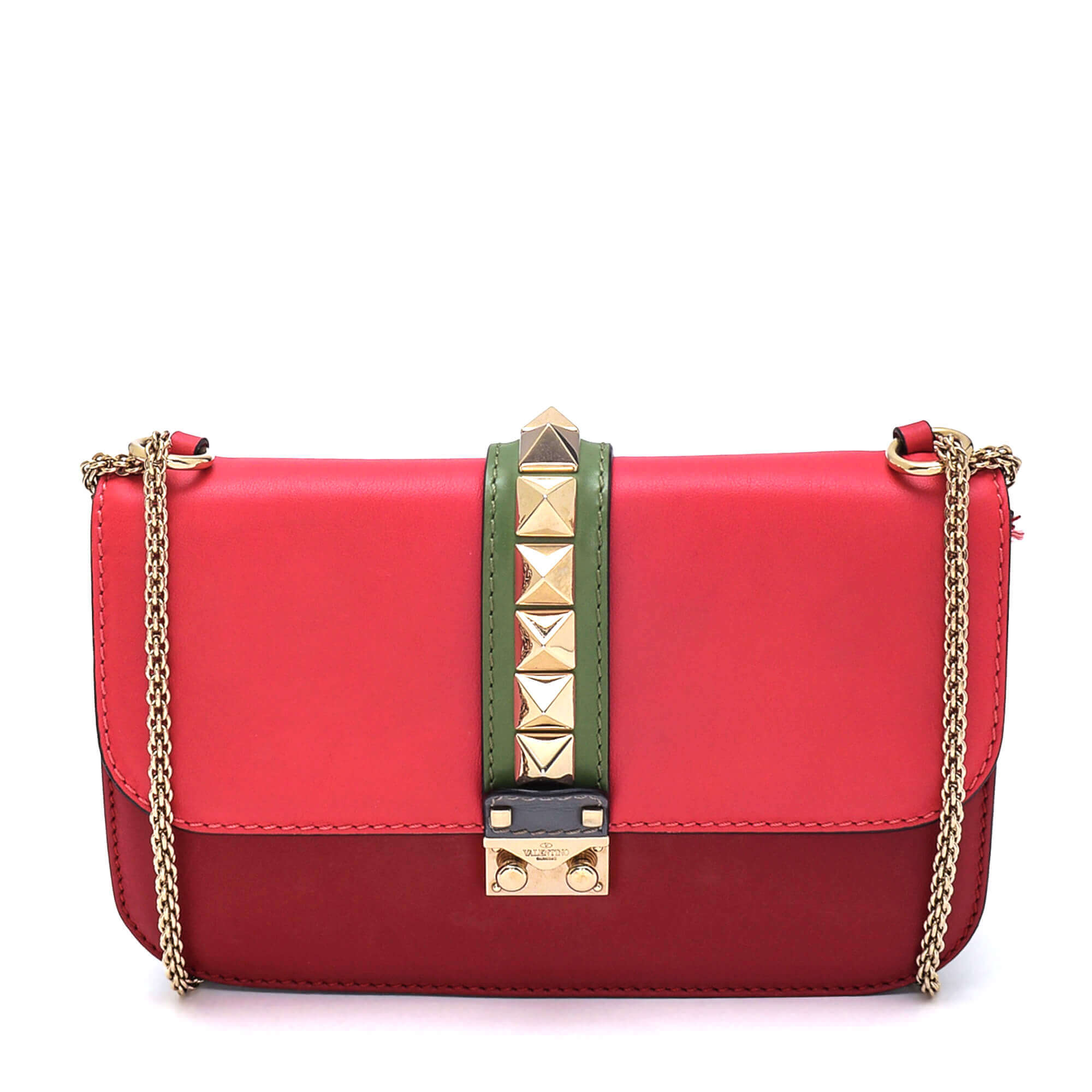 Valentino - Tricolor Leather Rockstud Glam Lock Flap Shoulder Bag